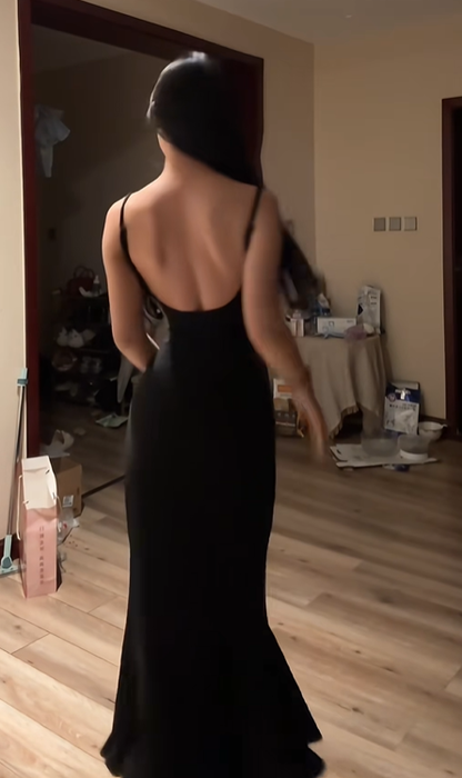 Black halter-neck fitted bodycon fishtail sexy long ball gown R8086