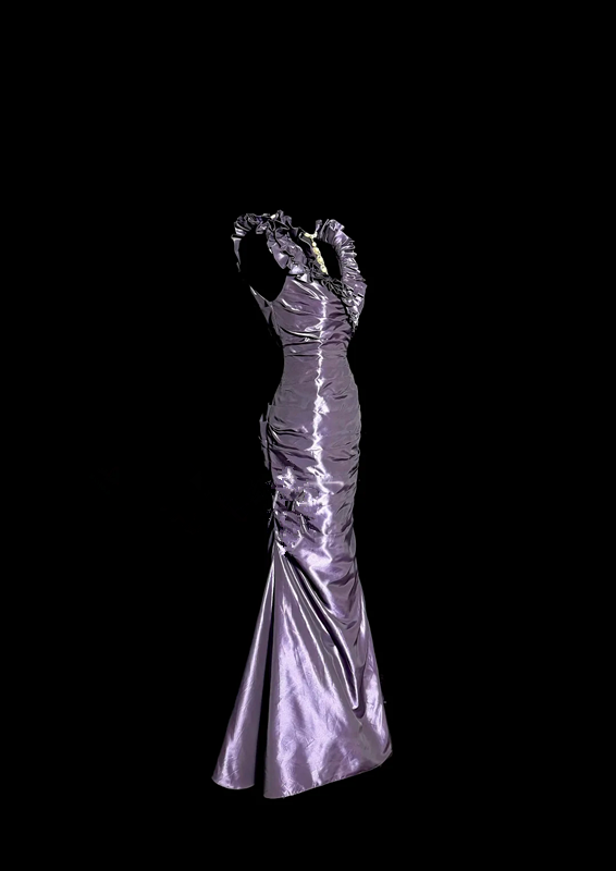Light grayish purple sleeveless fitted waist pleated hip-hugging sexy long ball gown R6657