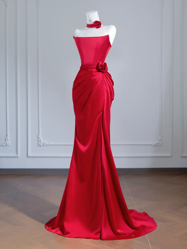 Red strapless fitted waist sexy long ball gown/bridal dress R8237