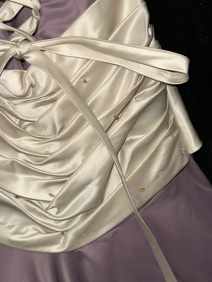 Purple strapless fitted long ball gown R7016