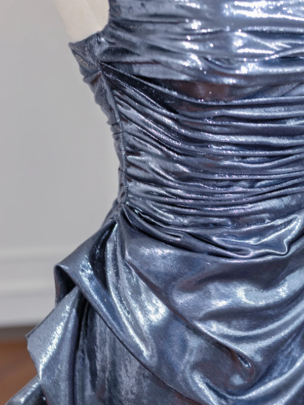 Gray-blue strapless fitted long ball gown R8257