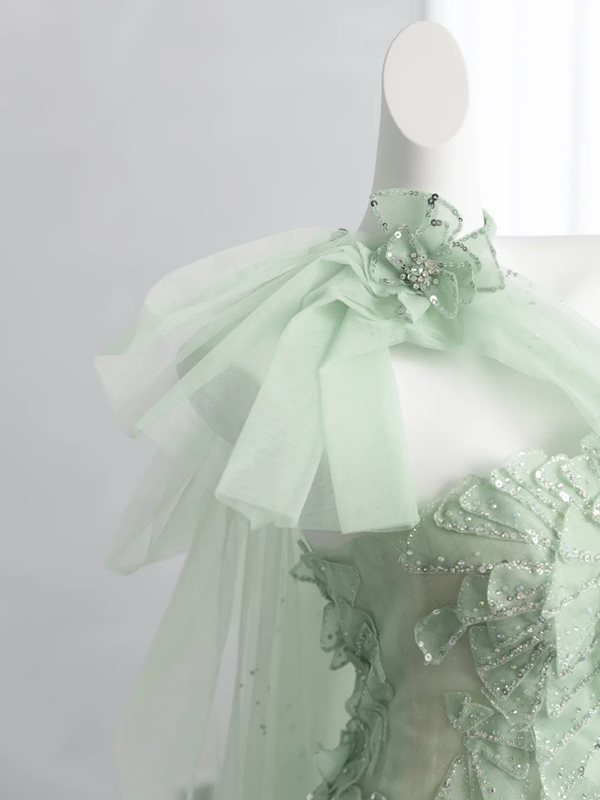 Light green strapless fitted long ball gown R8432