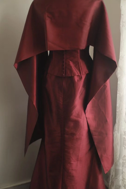 Red halter-neck fitted top and bodycon long skirt suit for a ballroom gown R6697