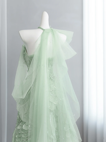Light green strapless fitted long ball gown R8432
