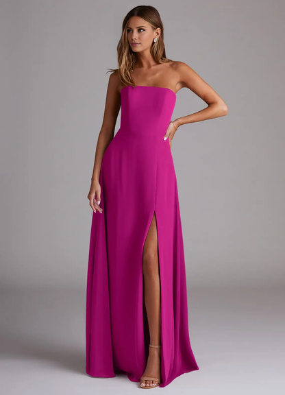 A-line side seam chiffon side slit and floor length bridesmaid dress - Dress