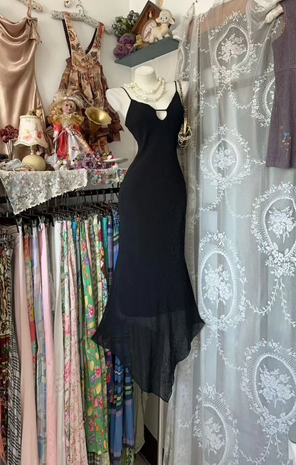 Black halter-neck fitted long ball gown R7569
