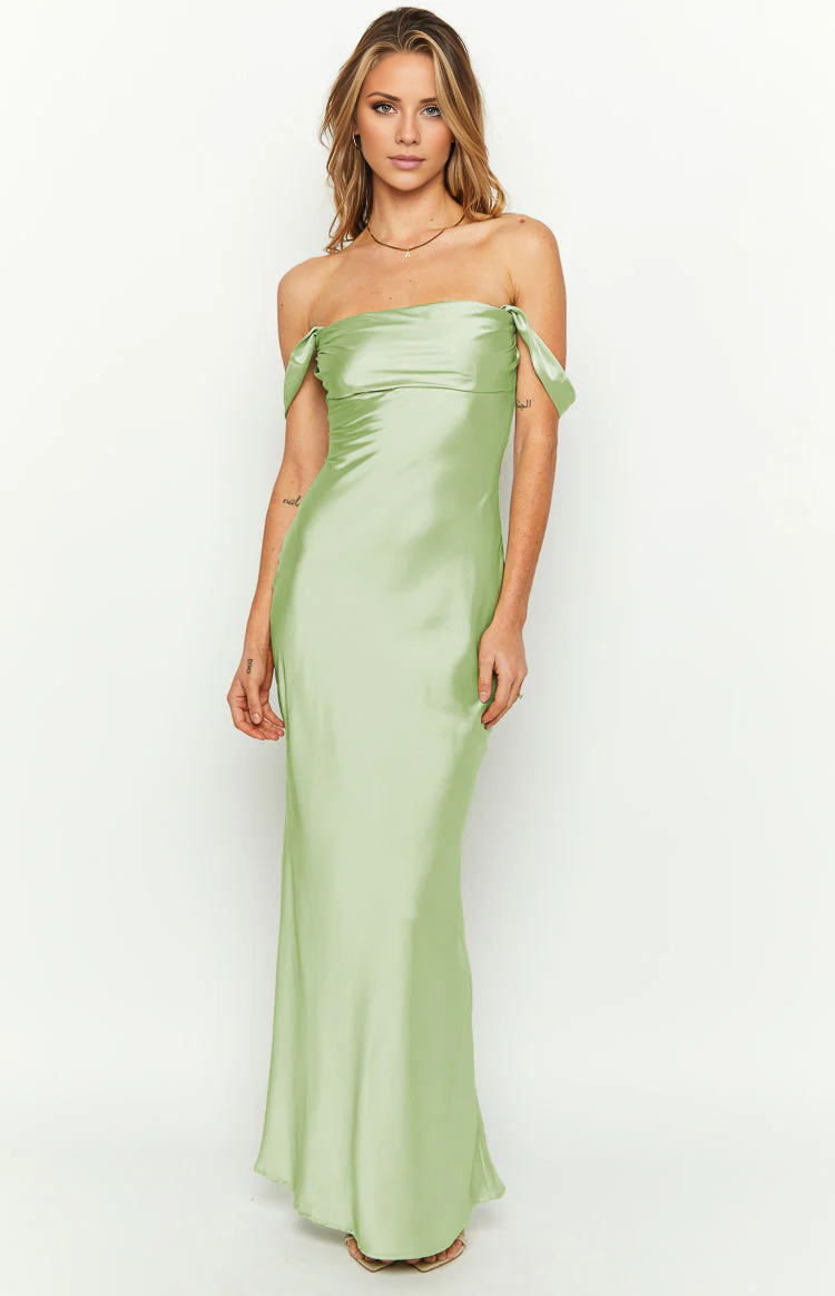 off shoulder minimalist sleeveless backless satin long Prom dress