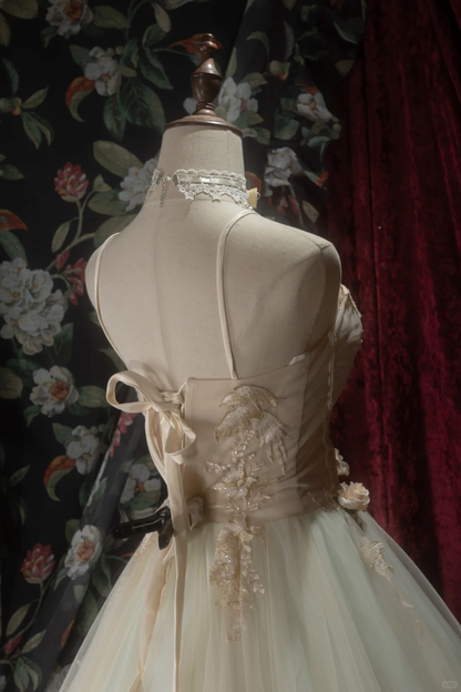 Gorgeous Mint Green Spaghetti Strap 3D Floral Appliques Ball Gown TP5792