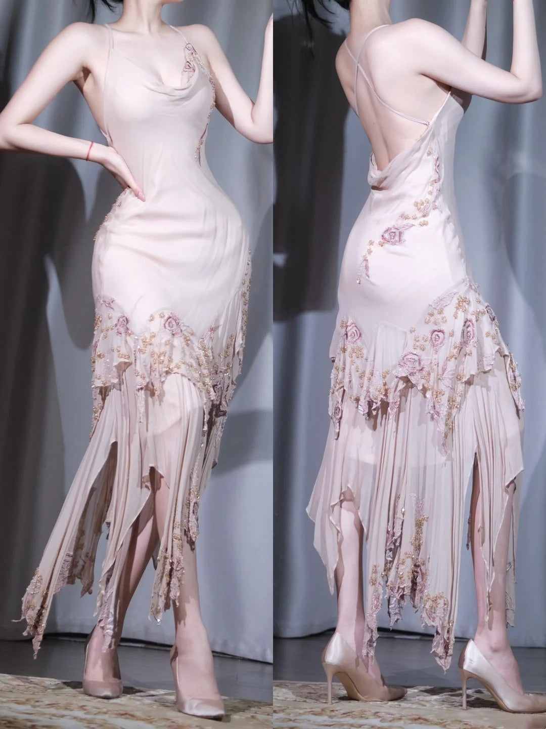 girlhomeshops-Retro fashion floral long chiffon evening gown Prom gown gh5912