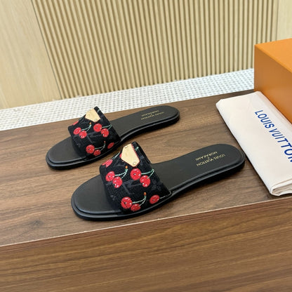 LOUIS VUITTON X TAKASHI MURAKAMI LILY FLAT MULE BLACK