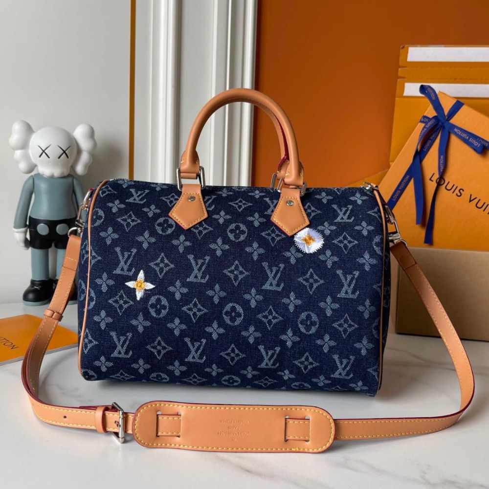 Louis Vuitton Speedy 30 Bandoulière Bag Blue Denim 30Cm M27556