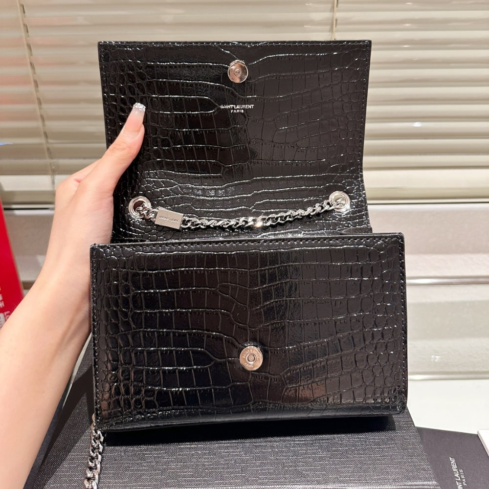 Saint Laurent Kate Tassel Silver Hardware Black 19Cm