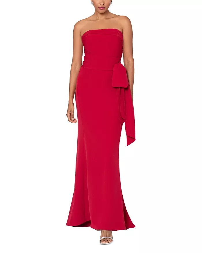 Strapless butterfly condensation back and floor length evening dress