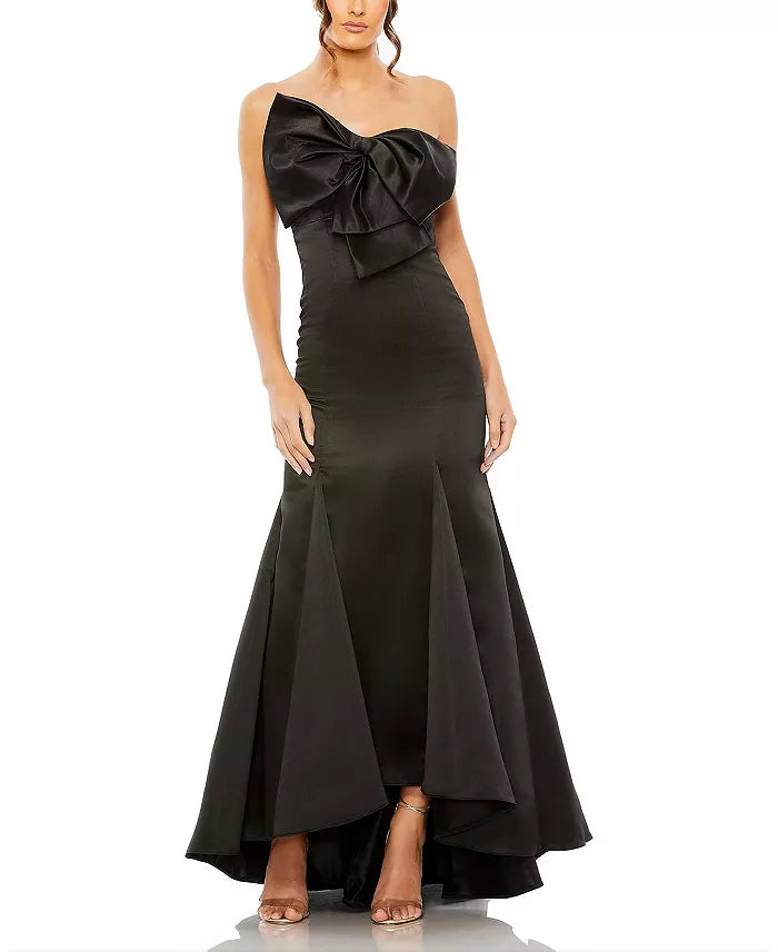 Elegant bow strapless fish tail and floor length evening dress