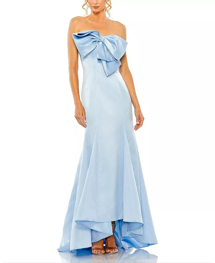 Elegant bow strapless fish tail and floor length evening dress