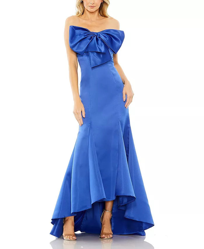 Elegant bow strapless fish tail and floor length evening dress