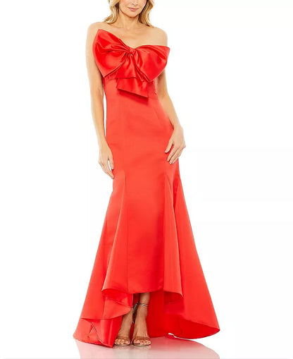 Elegant bow strapless fish tail and floor length evening dress