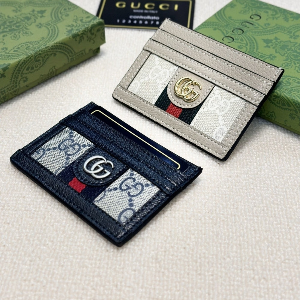 GUCCI OPHIDIA CARD CASE DARK BLUE 9CM