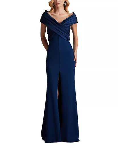 Pleated tight corset off shoulder and floor length evening dresses