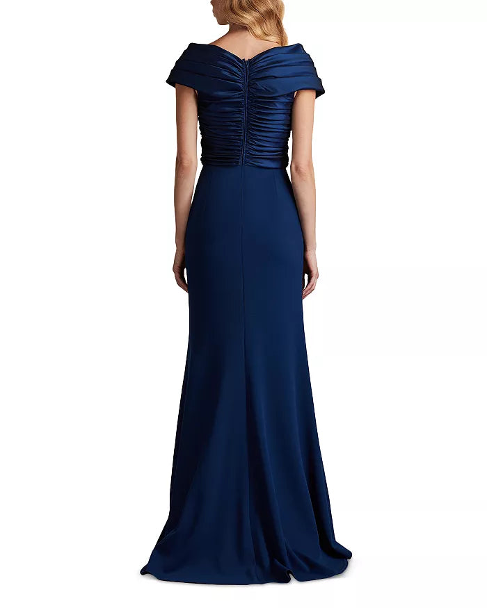 Pleated tight corset off shoulder and floor length evening dresses