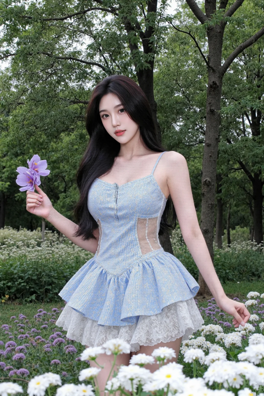 Light blue halter-neck, fitted waist, sexy short prom dress R7537