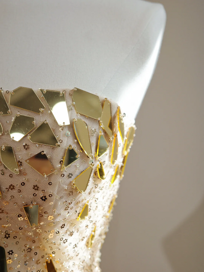 Gold strapless A-line short prom dress R8463