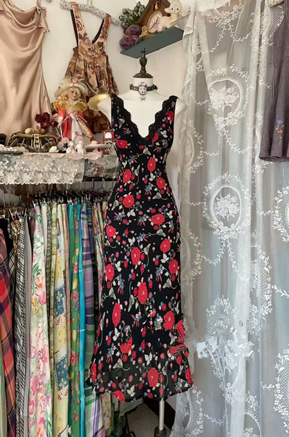 Vintage rose-patterned fitted long ball gown R7456