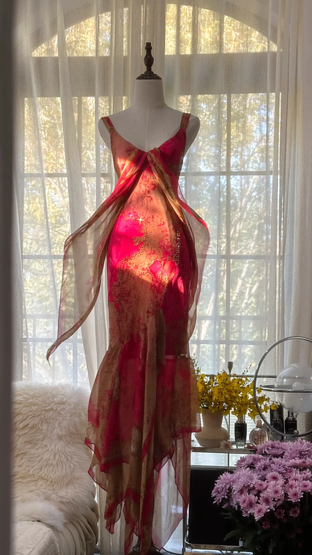 Pink retro color-blocked halter-neck fitted long ball gown R7733