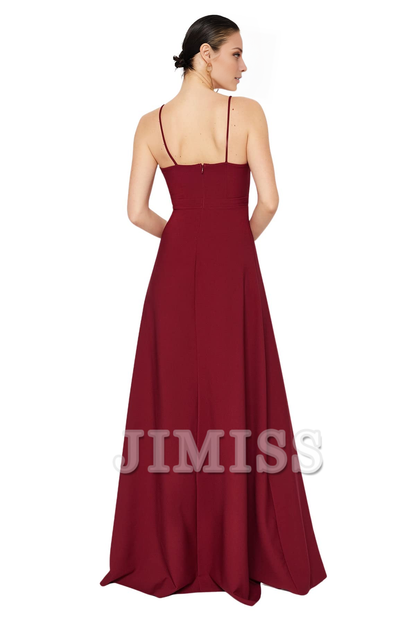 Split neckline evening gown and graduation gown formal evening gown