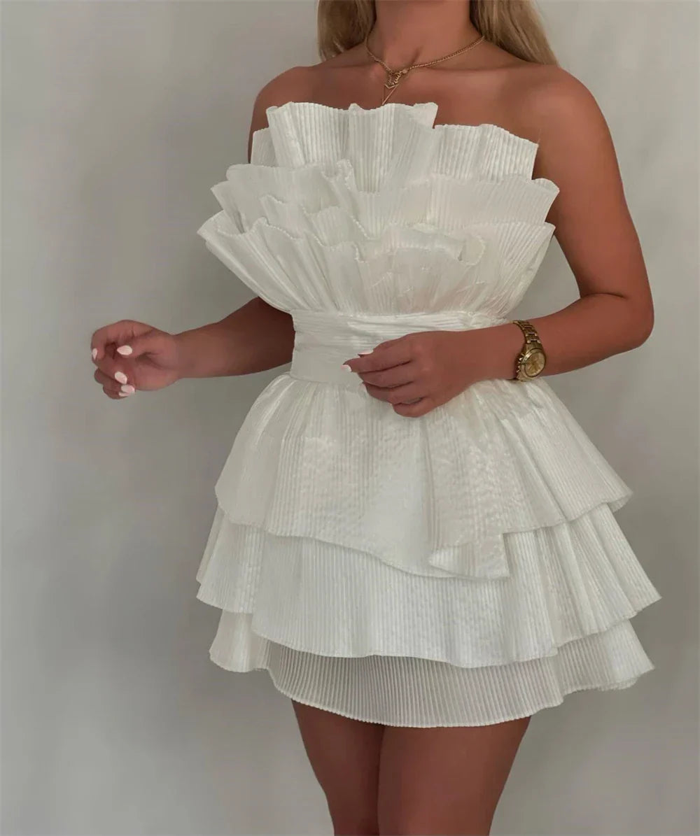A line Strapless Tiered Short Homecoming Dress Party Gown