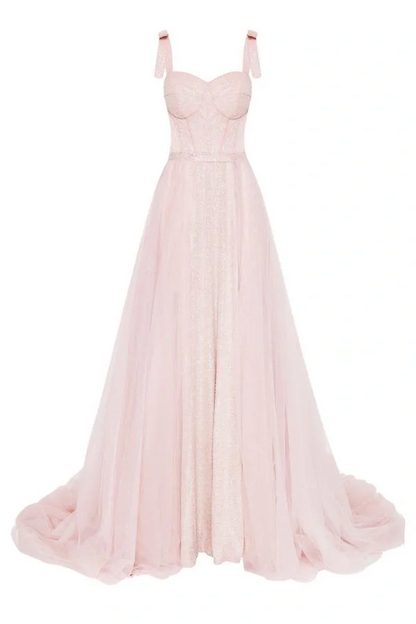 Light pink halter-neck fitted long ball gown/bridal dress R8561