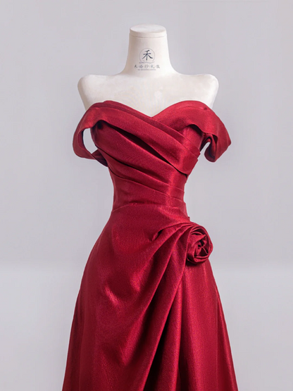 Red off-the-shoulder fitted waist slim-fitting ball gown/bridal dress R8239