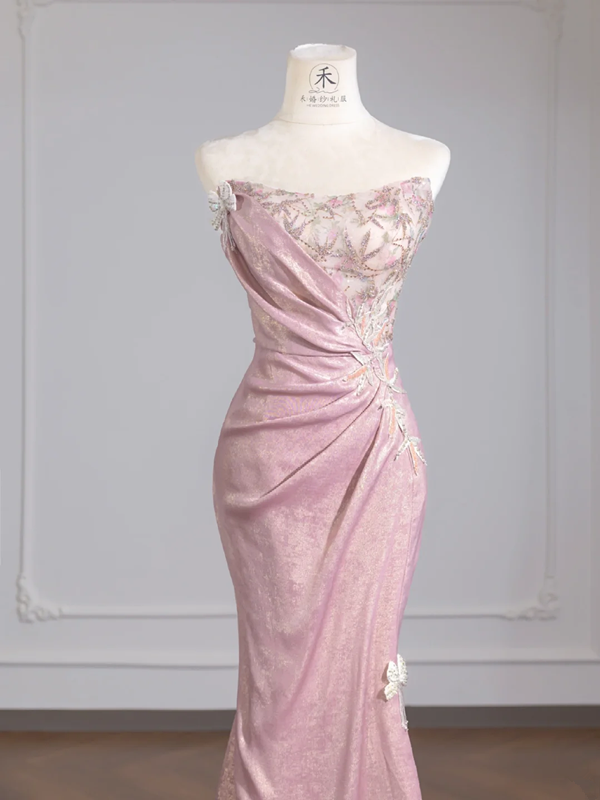 Light pink strapless fitted long ball gown, bridal dress R8259