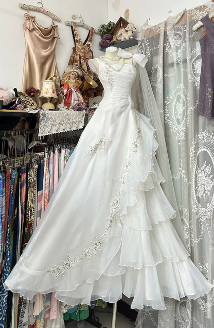 White Spaghetti Strap Fitted Waist Elegant Long Prom Dress, Evening Gown gh7202