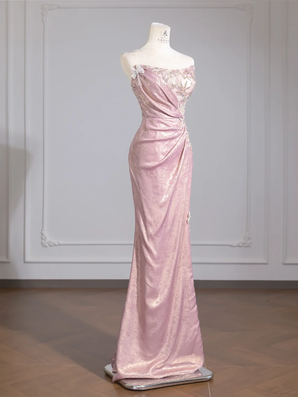Light pink strapless fitted long ball gown, bridal dress R8259
