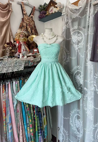 Light blue strapless fitted waist short ball gown R7498