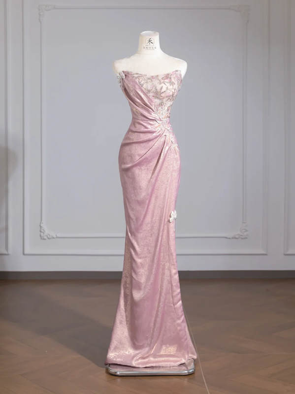 Light pink strapless fitted long ball gown, bridal dress R8259
