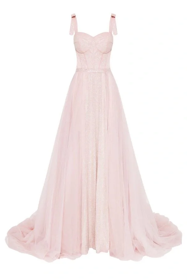 Light pink halter-neck fitted long ball gown/bridal dress R8561