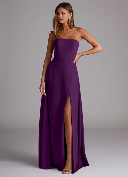 A-line side seam chiffon side slit and floor length bridesmaid dress - Dress