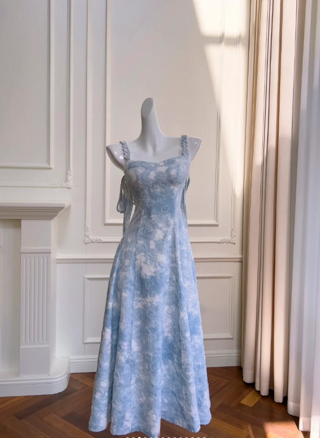 Fairy Blue A Line Satin Prom Dress,Long Evening Dress Y8576