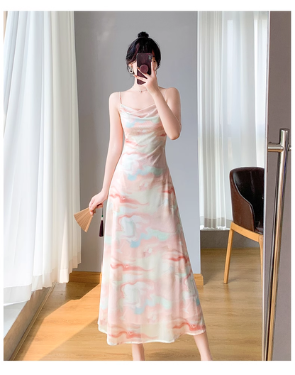 Simple Fashion Colorful Design Slim Spaghetti Strap Dress TP3059