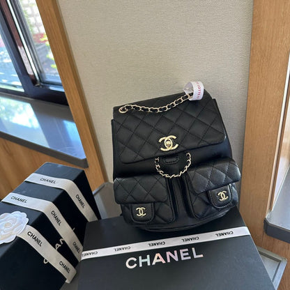 Chanel Mini Backpack Quilted Caviar Black Gold Hardware 21Cm
