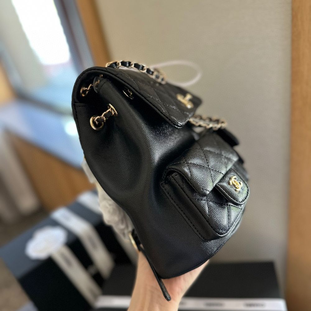 Chanel Mini Backpack Quilted Caviar Black Gold Hardware 21Cm