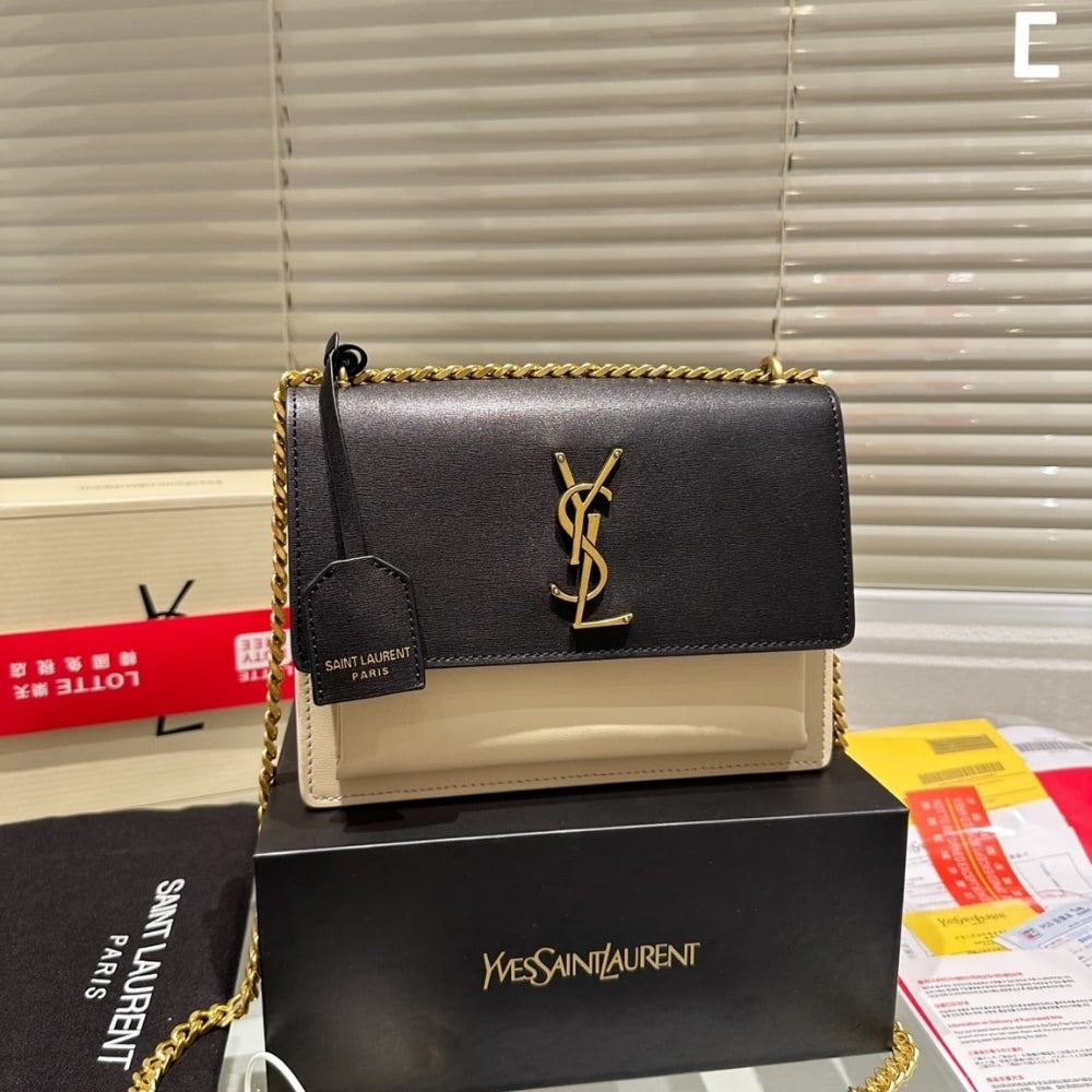 Saint Laurent Sunset Medium Chain Bag In Smooth Black And Beige 22Cm 442906D42EW1089