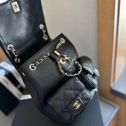 Chanel Mini Backpack Quilted Caviar Black Gold Hardware 21Cm