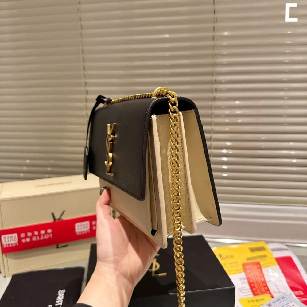 Saint Laurent Sunset Medium Chain Bag In Smooth Black And Beige 22Cm 442906D42EW1089