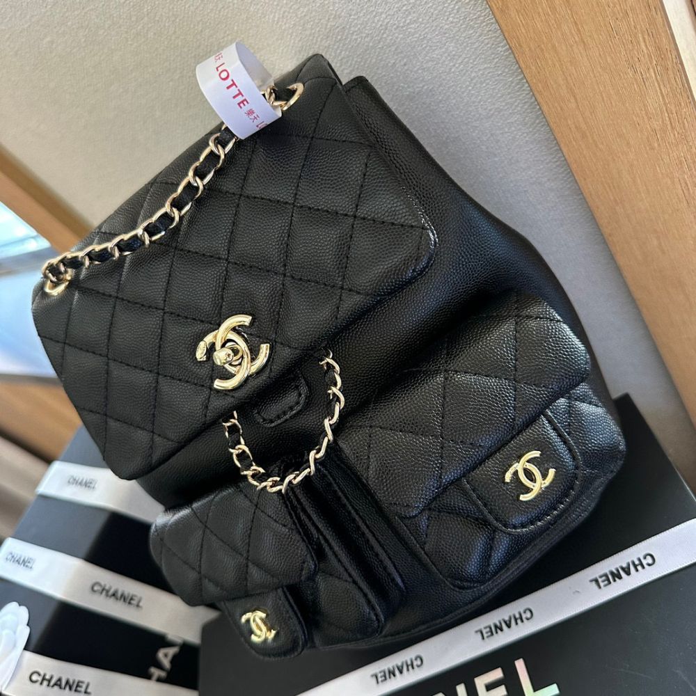 Chanel Mini Backpack Quilted Caviar Black Gold Hardware 21Cm