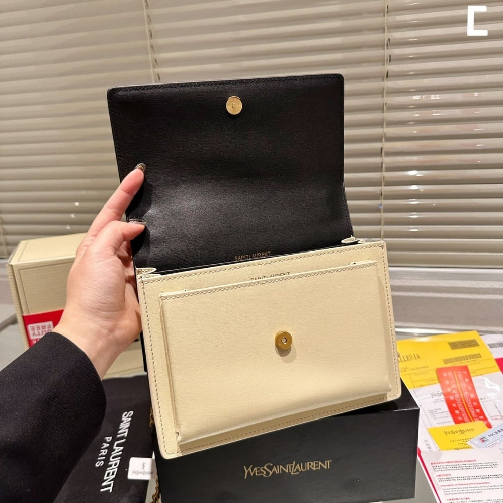 Saint Laurent Sunset Medium Chain Bag In Smooth Black And Beige 22Cm 442906D42EW1089