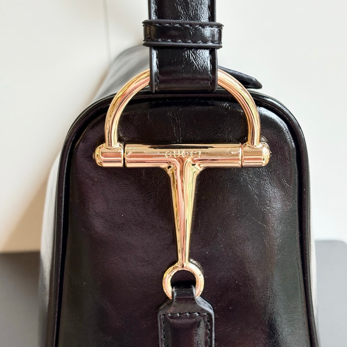 Gucci Half Horsebit Large Shoulder Bag Black 38Cm