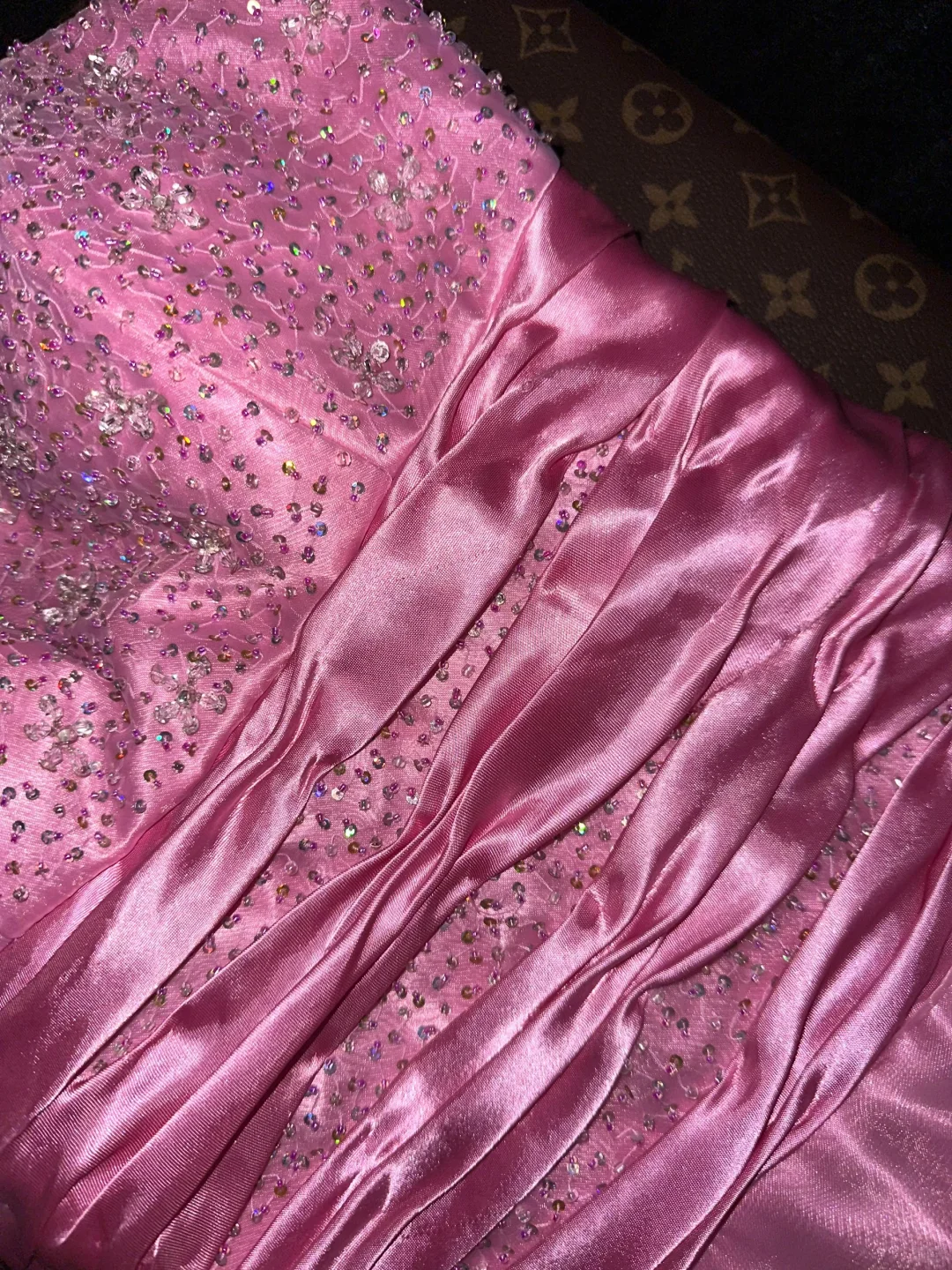 Glamorous Bright Pink Chiffon Sweetheart Beaded A-Line Strapless Evening Gown TP5363